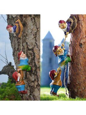Climbing Rope Gnome Statue - Resin Garden Decor, Miniature Outdoor Figurine